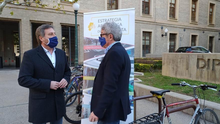 El Consejero de Vertebración, Movilidad y Vivienda de Aragón, José Luis Soro, en un acto de la Estrategia Aragonesa de la Bicicleta.