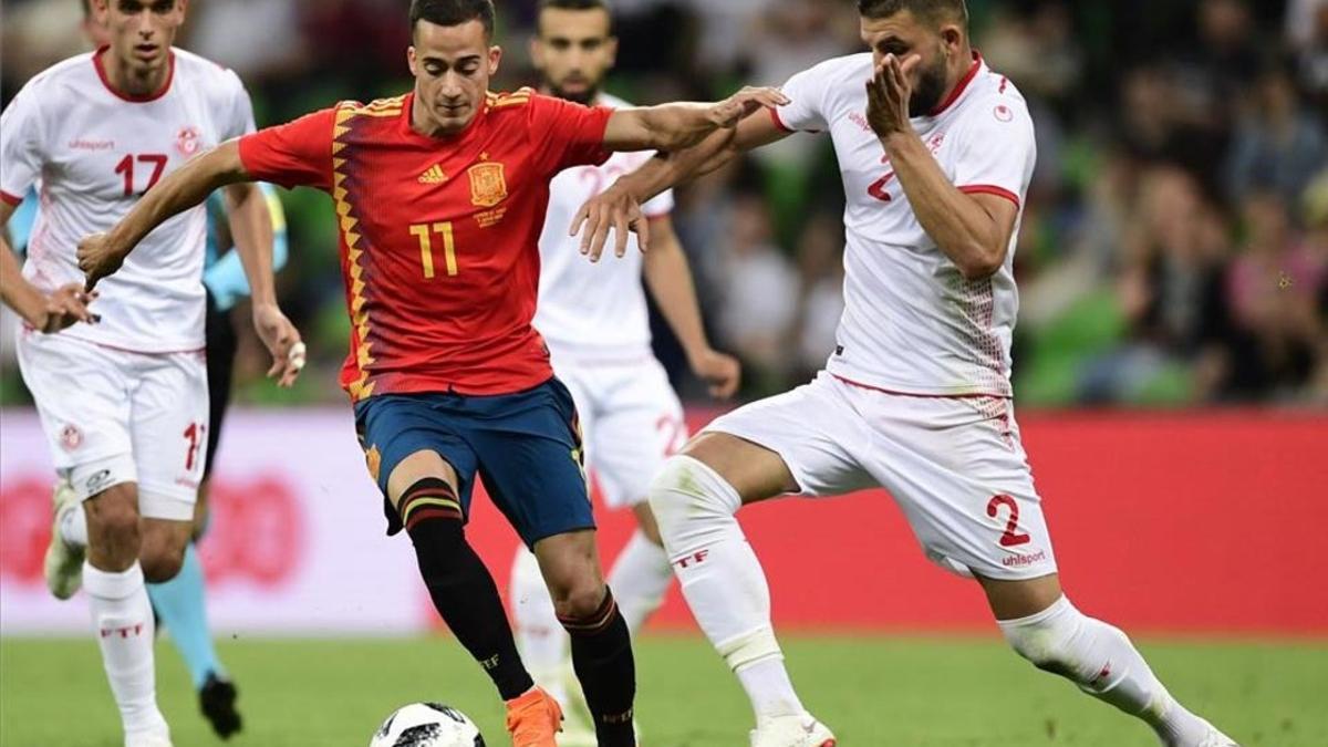 Lucas Vázquez, durante el amistoso contra Túnez en Krasnodar