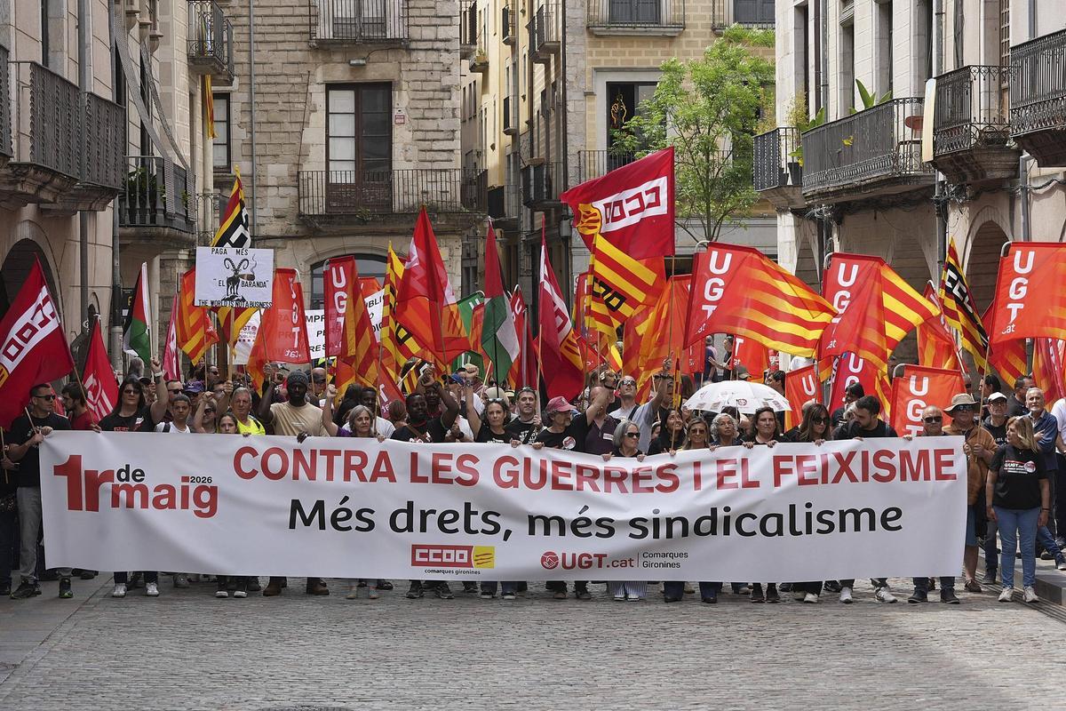 Les imatges de la manifestació de l'1 de maig a Girona