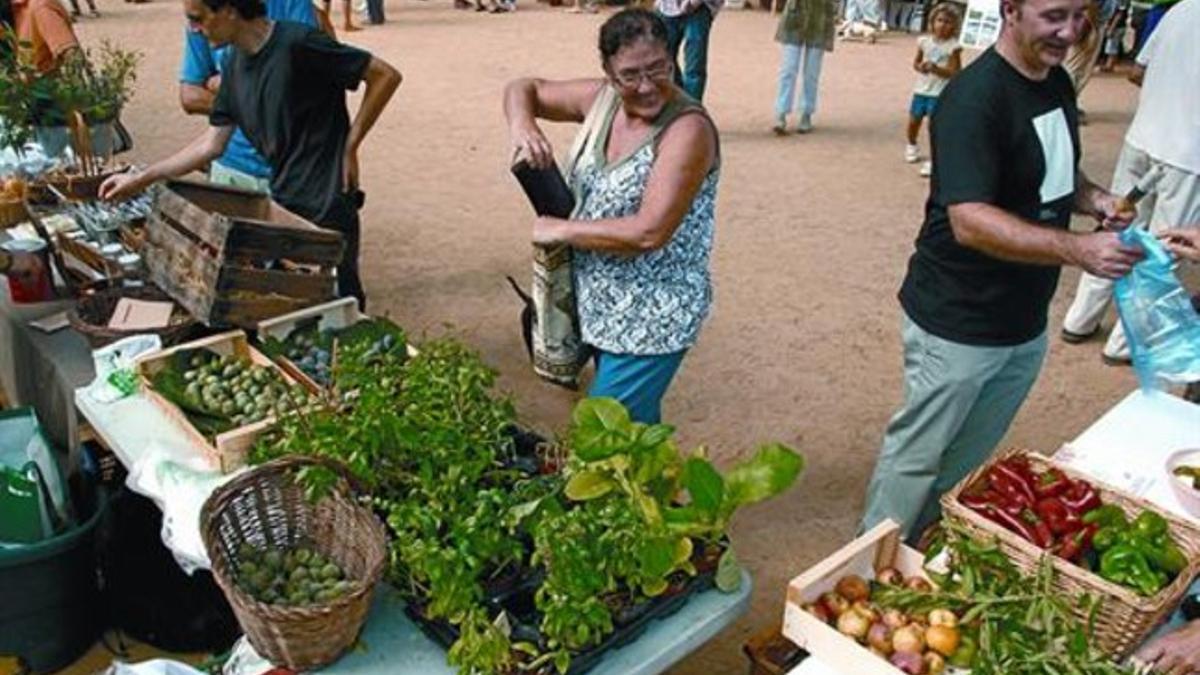 Asistentes a la primera feria agrícola de Collserola, ayer, en Vallvidrera.