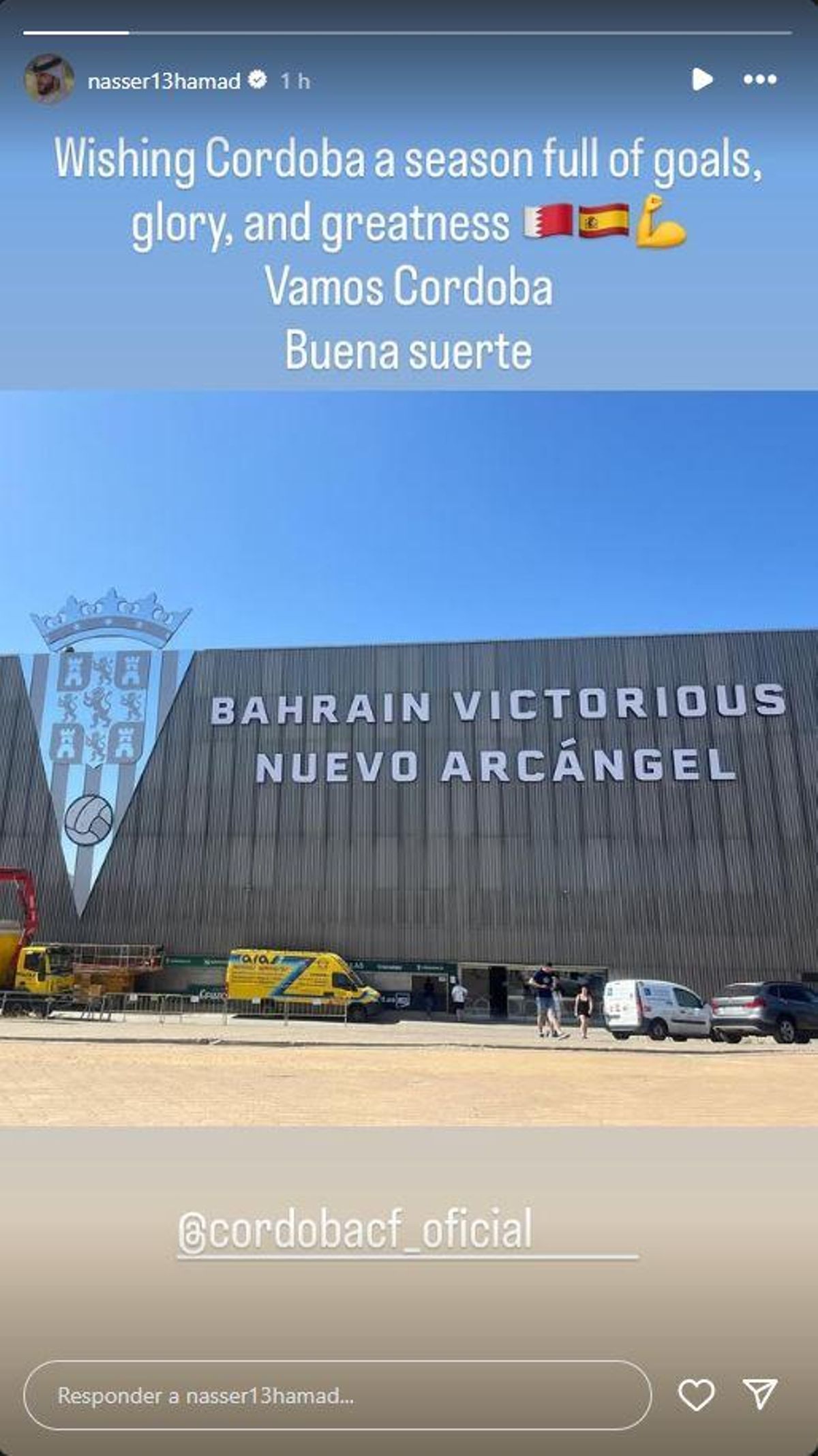 Captura de la publicación de Nasser a través de redes sociales, en una historia de Instagram.