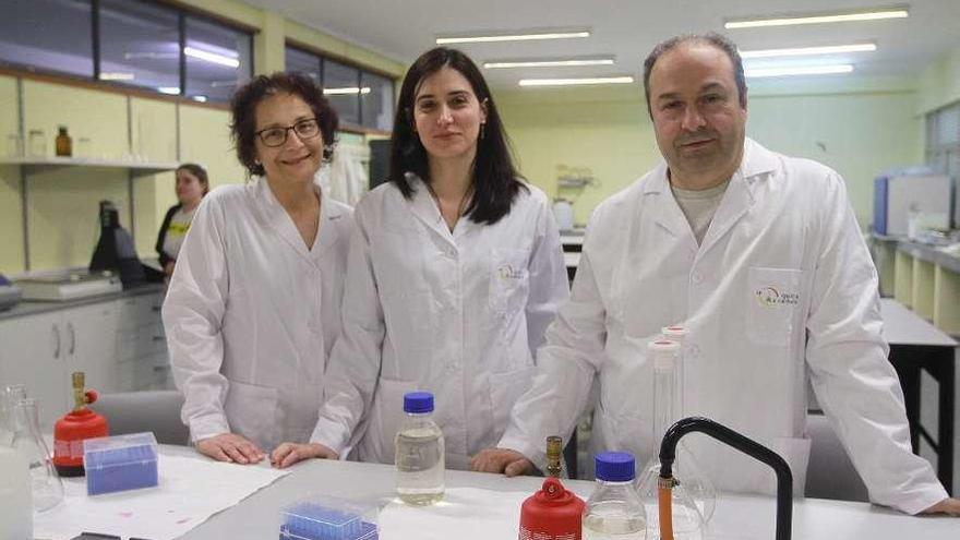 Marisa Pérez, Natalia López y Francisco Vázquez, en el laboratorio del CEIFP A Carballeira. // Iñaki Osorio