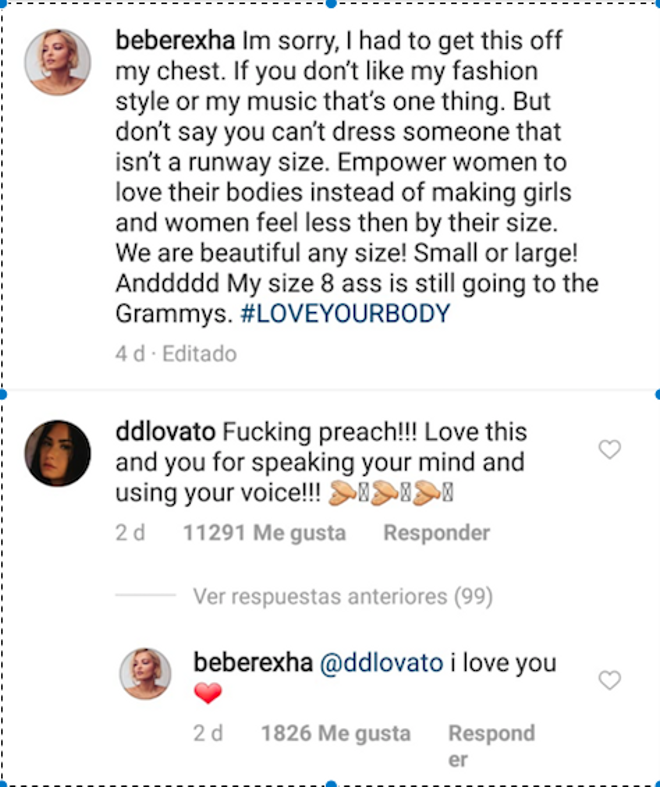 Demi Lovato apoya a Bebe Rexha