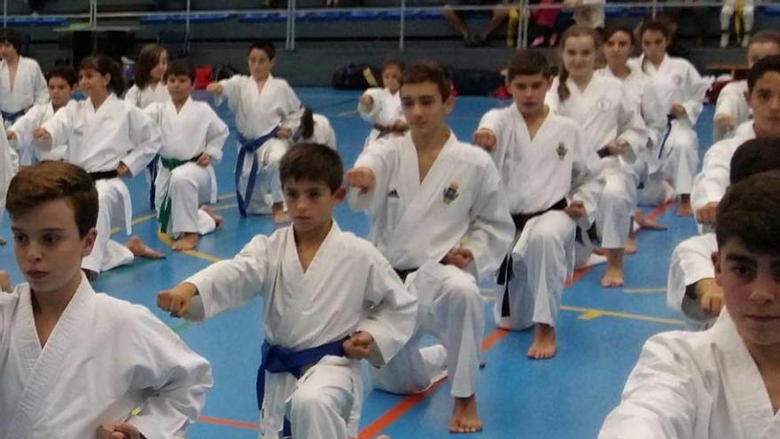 Un grupo de karatecas, durante el entrenamiento.