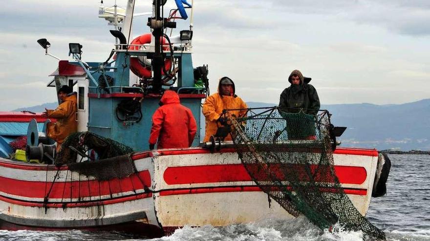 Varios marineros a bordo de un barco de bajura durante una jornada de trabajo.