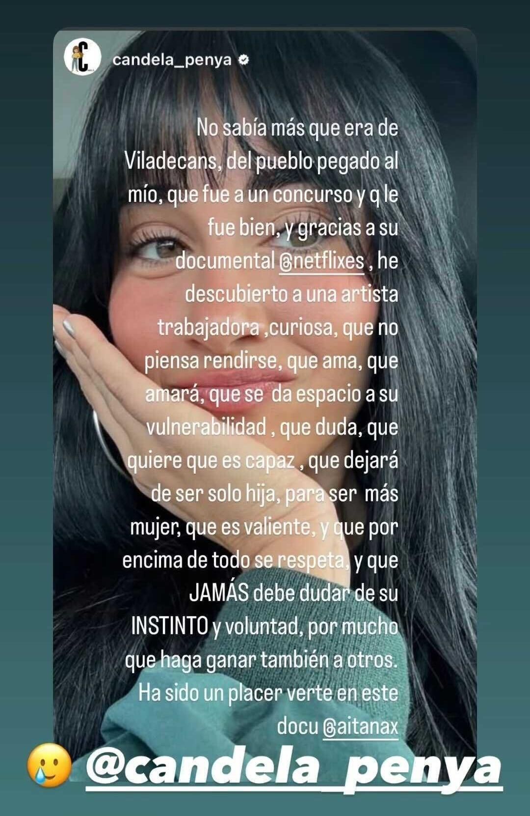 El emotivo mensaje de Candela Peña a Aitana tras verse 'Metamorfosis'