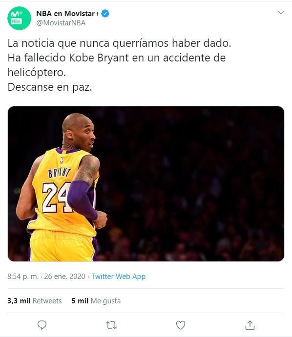 Las primeras reacciones tras el fallecimiento de Kobe Bryant