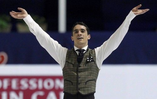 Fernandez of Spain acknowledges the crowd after his performance during the men's free skating program at the European Figure Skating Championships in Zagreb