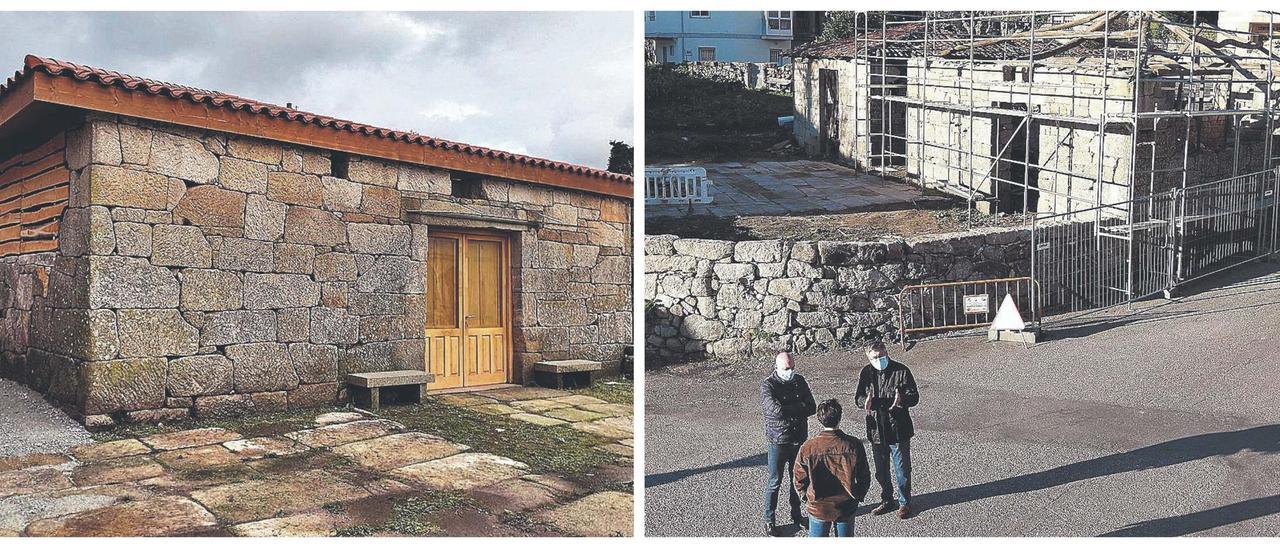 El después y el antes de la rehabilitación de la palleira a biblioteca.