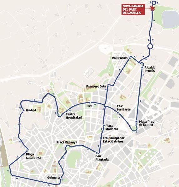 Recorregut del bus urbà que farà parada al Parc de l'Agulla de Manresa