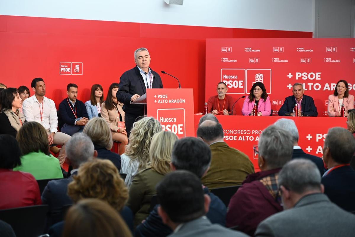 Santos Cerdán, este sábado durante su intervención en Huesca.