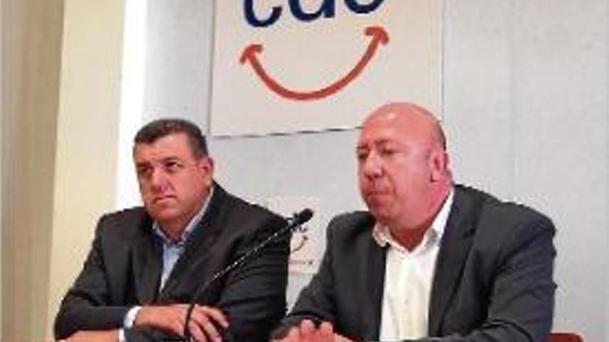 Josep Maria Solé i Joan Bagué, a la roda de premsa d&#039;ahir.