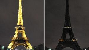 La Torre Eiffel de París, justo antes y durante la Hora del Planeta del 2010.