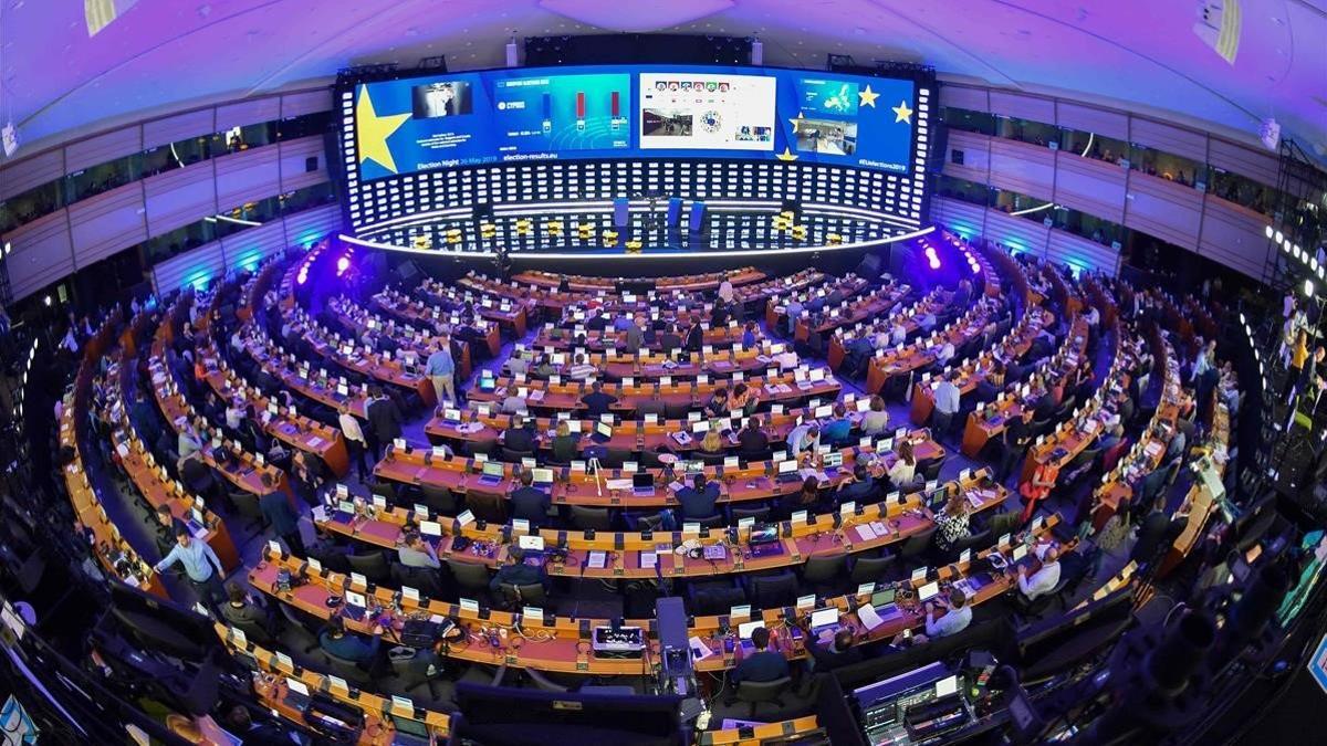 Vista del hemiciclo del Parlamento Europeo durante la jornada electoral el pasado 26 de mayo.