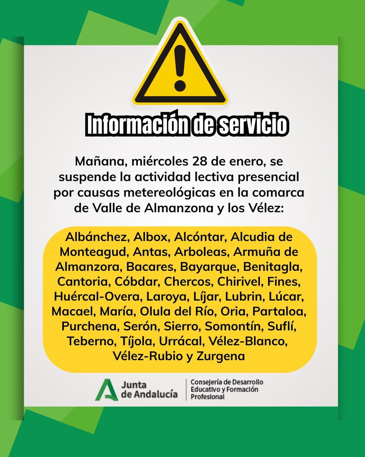 El temporal obliga a suspender las clases en 77 municipios de Almería, Málaga y Cádiz