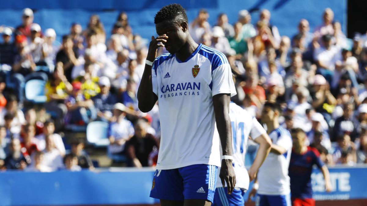 Gueye se lamenta durante el encuentro ante el Albacete.