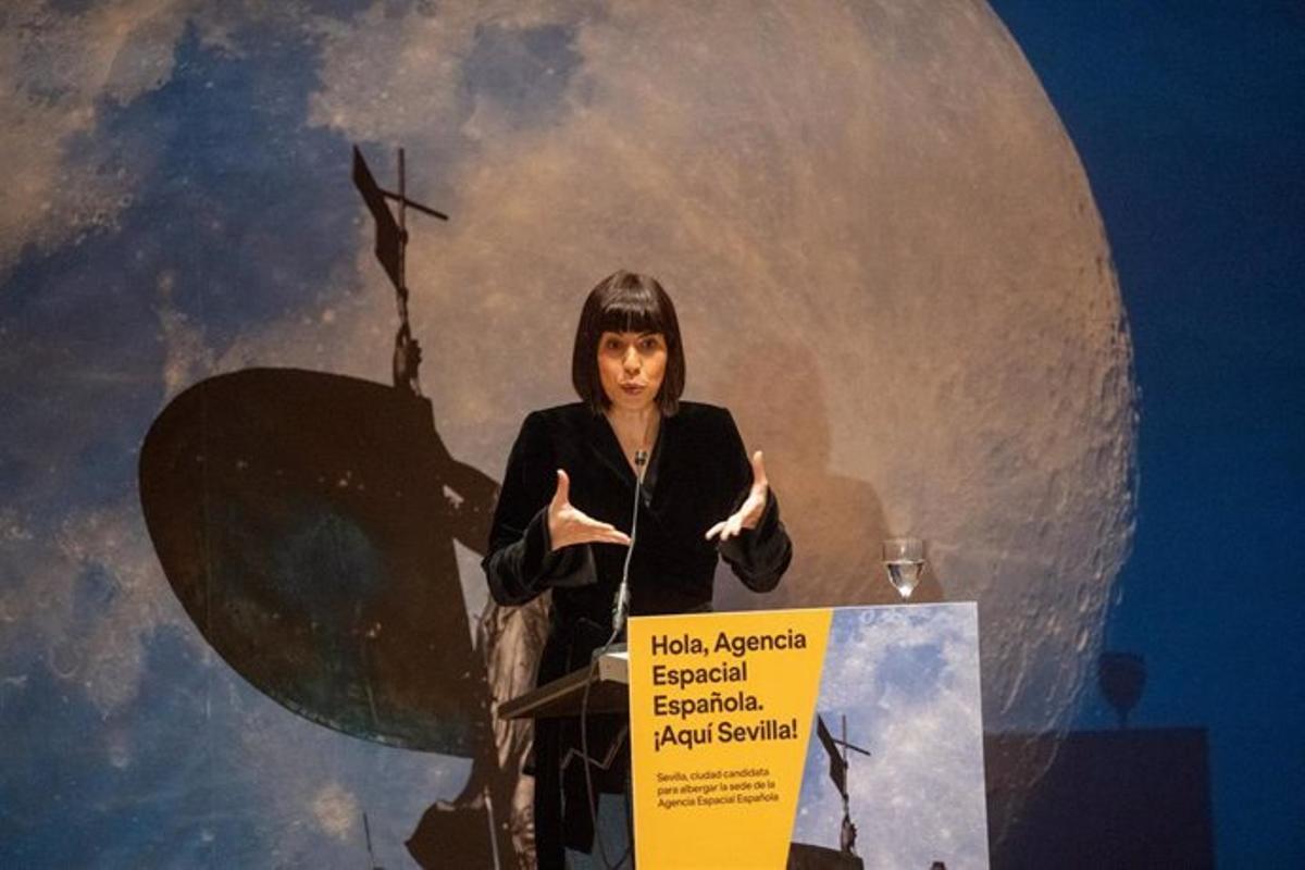 La ministra Diana Morant, durante el acto de anuncio de la elección de Sevilla como Agencia Espacial Española