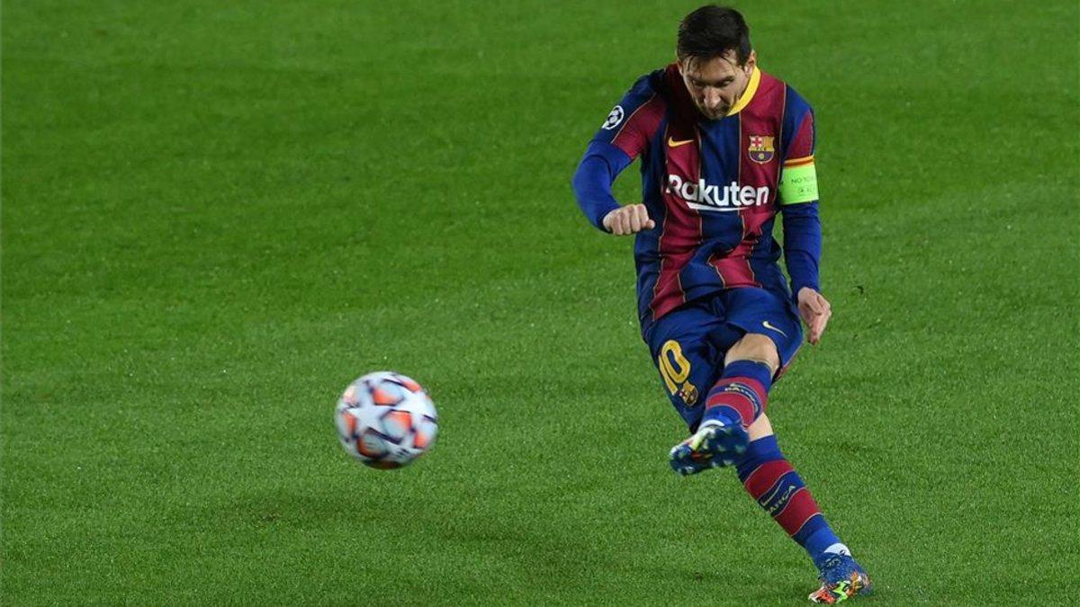 Leo Messi, autor del primer gol azulgrana en su debut europeo