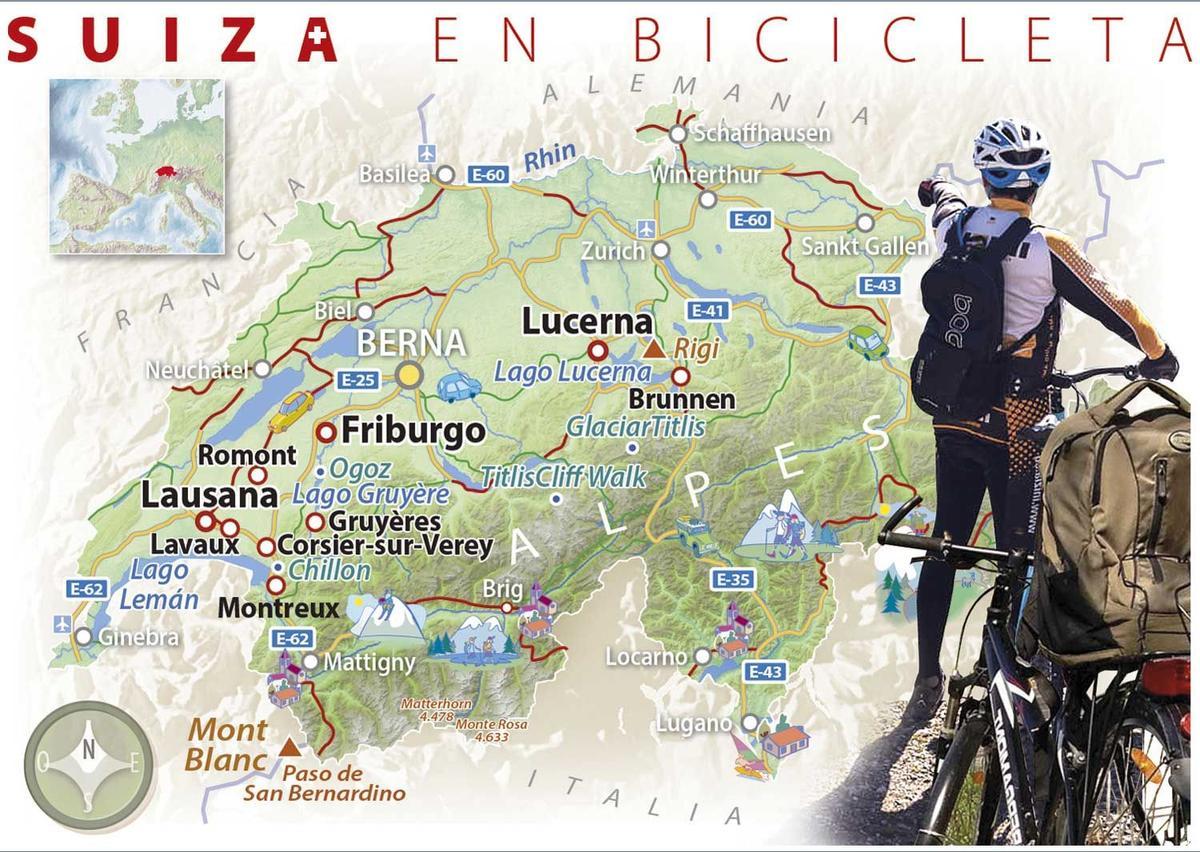 Mapa Suiza en bicicleta