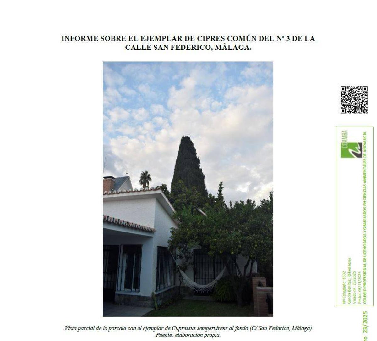 Portada del informe botánico.