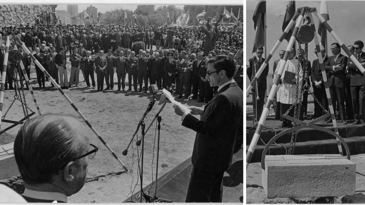 Acto de colocación de la primera piedra del nuevo edificio consistorial y discurso del alcalde de Vigo, por entonces, Antonio Ramilo.