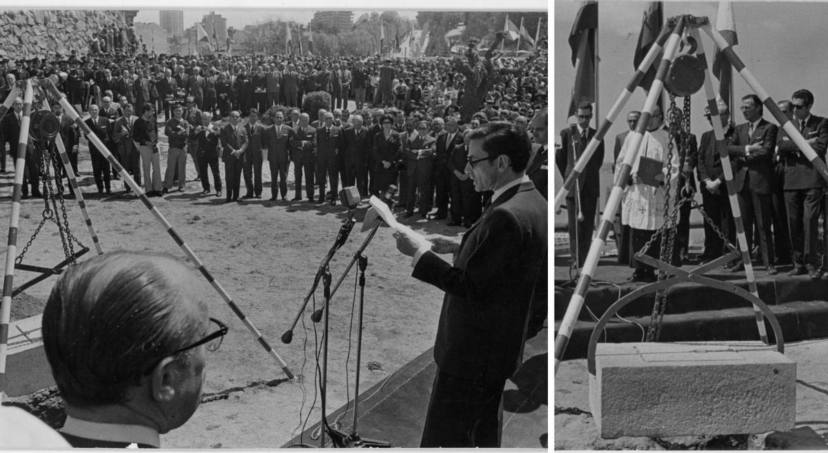 Acto de colocación de la primera piedra del nuevo edificio consistorial y discurso del alcalde de Vigo, por entonces, Antonio Ramilo.