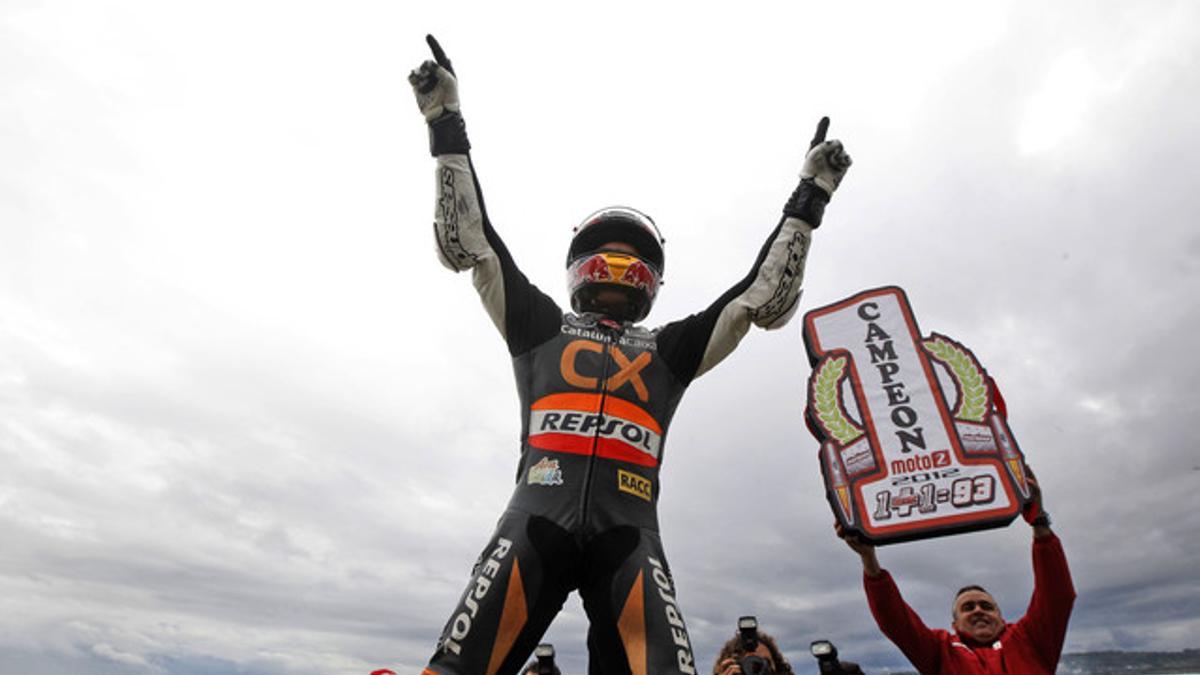 Marc Márquez celebra su victoria en Moto2, este domingo en Cheste.