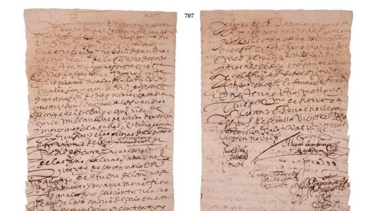 Carta manuscrita con la firma de Miguel de Cervantes que sale a subasta el 27 de mayo