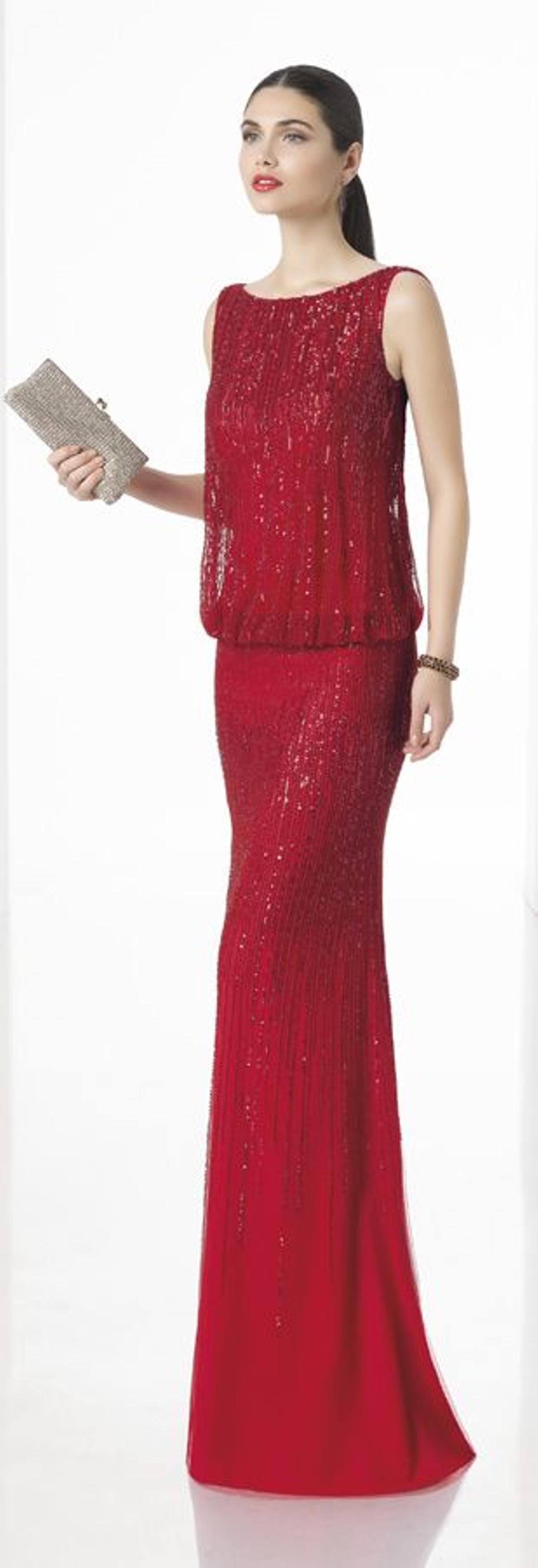 Vestidos rojos de fiesta 2017: modelo ablusonado bordado con pedrería