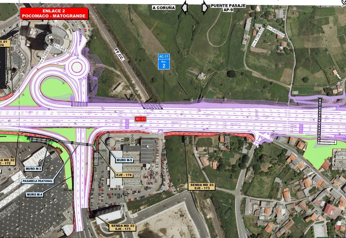 Trazado de las obras de Alfonso Molina en el enlace con Pocomaco y Matogrande