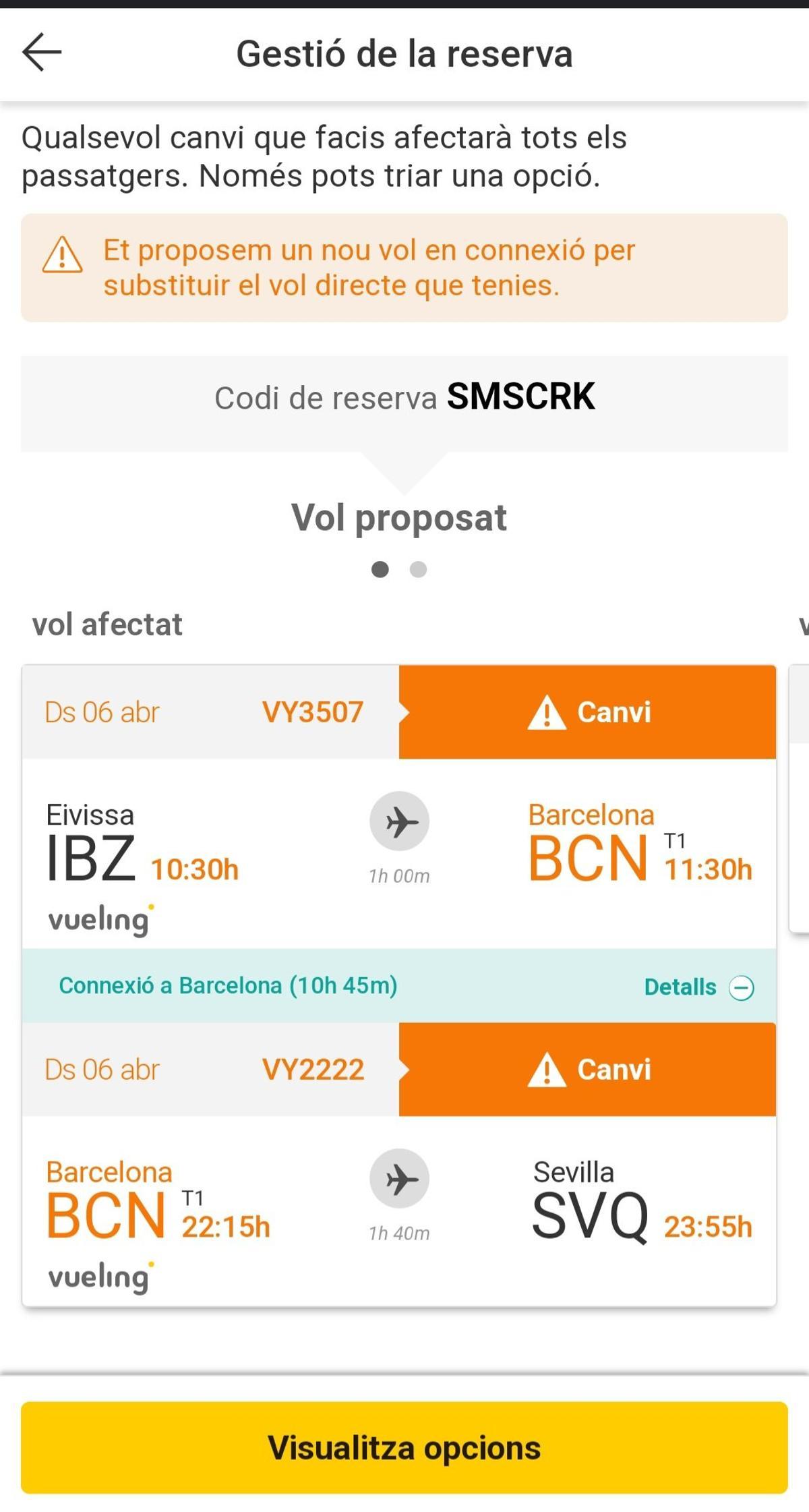 Solución de Vueling tras cancelar un vuelo Ibiza Sevilla