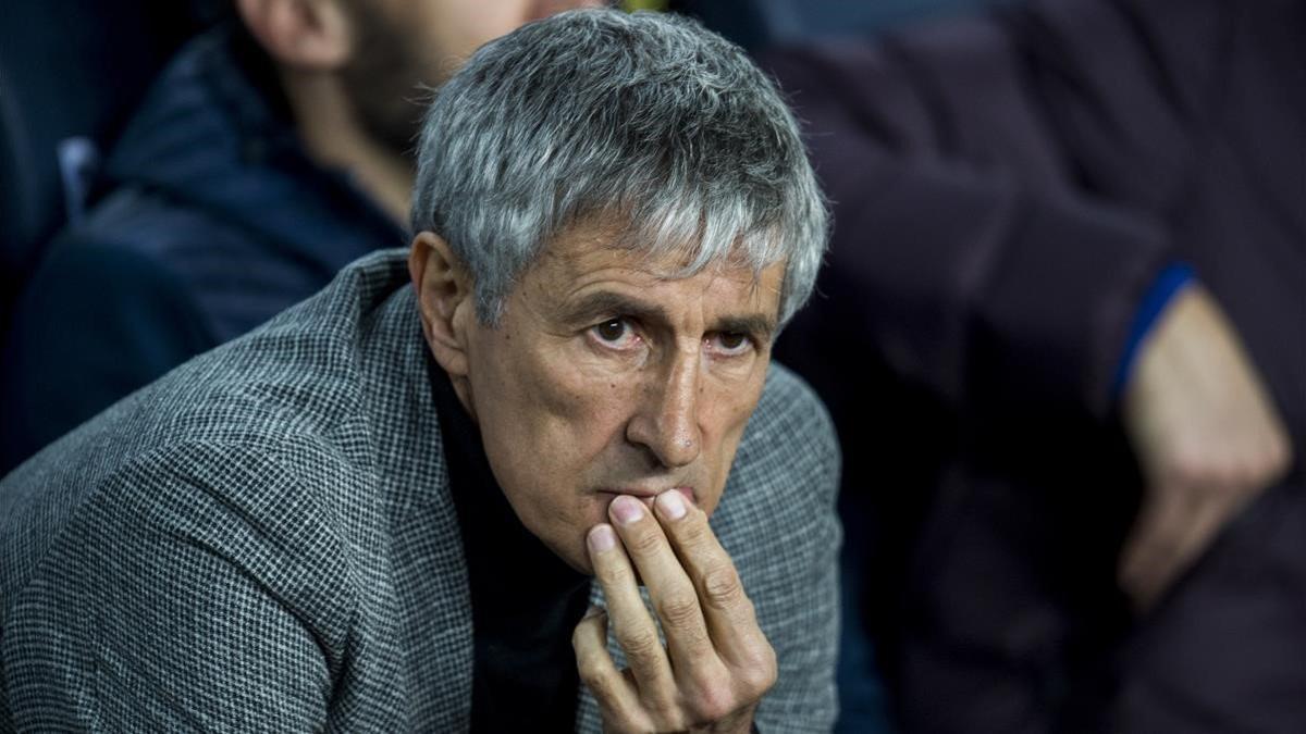 Setién, durante el Barça-Leganés de Copa en el Camp Nou.