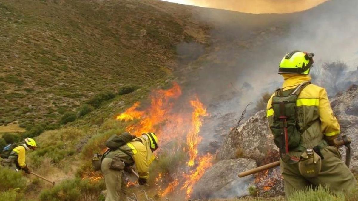 Bomberos del Infoex en la extinción de un incendio en 2021.