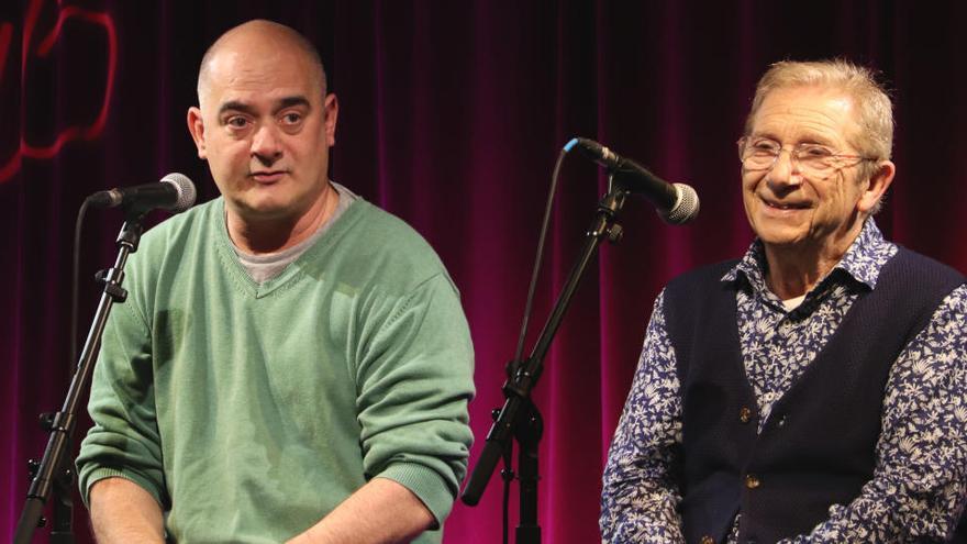 Els actors David Olivares i Joan Pera durant la presentació de la comèdia 'Alguns neixen estrellats'