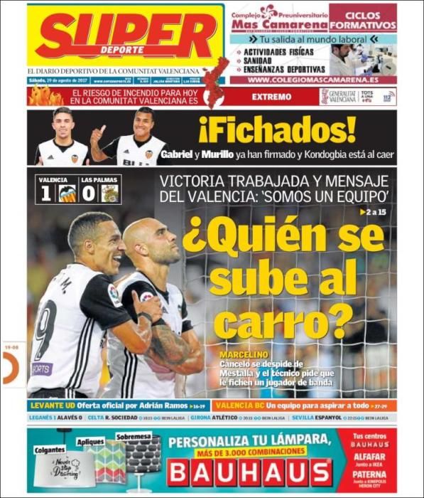 Portadas deportivas del sábado 19 de agosto