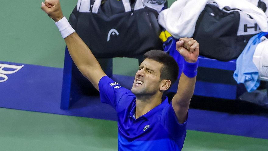 Djokovic celebra su pase a la final.