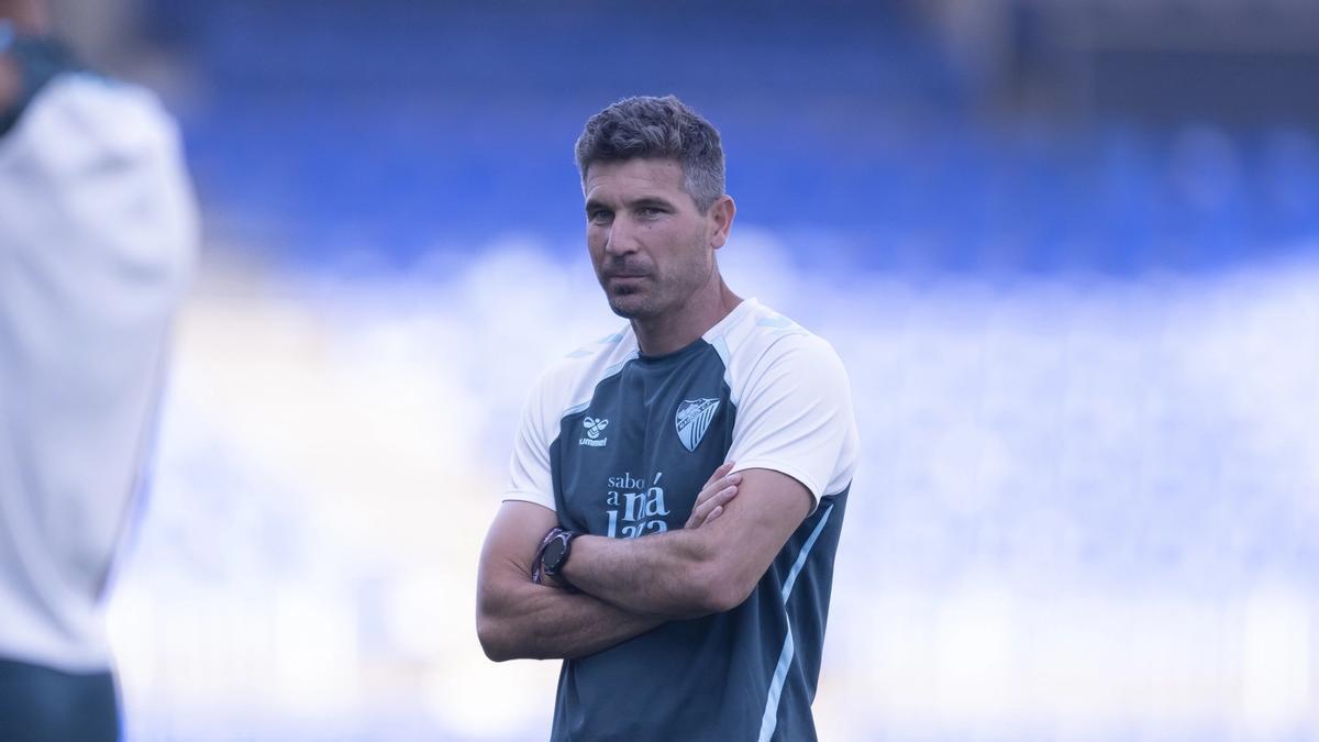 Juanfran Funes en un entrenamiento del Málaga CF.