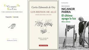 Los libros de Eugenio Montejo, Carlos Edmundo de Ory y Nicanor Parra.