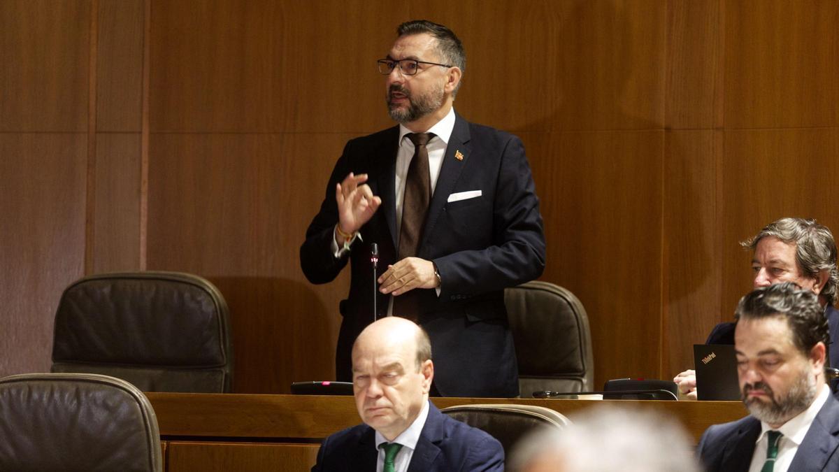 El diputado de Vox, Fermín Civiac, interviene durante un reciente pleno de las Cortes.