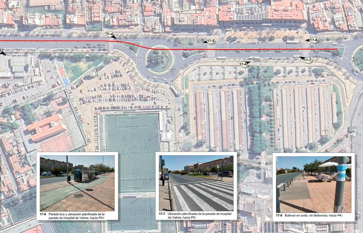 Plano del tramo final de la línea 3 de metro en su tramo sur, llegando por Bellavista hasta Valme