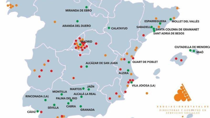 Mapa de municipios destacados como excelentes, precarios y pobres de España.