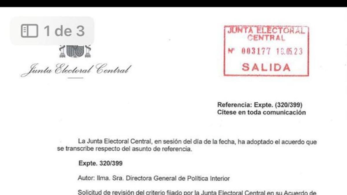 Resolucion de la Junta Electoral Central sobre Melilla.