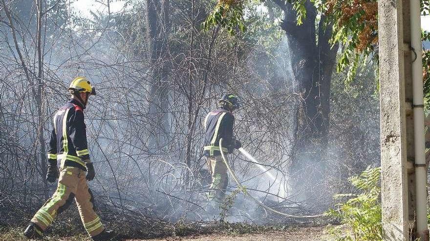 Bomberos, ayer, en un conato de incendio en A Farixa, en el municipio de Ourense. // Iñaki Osorio