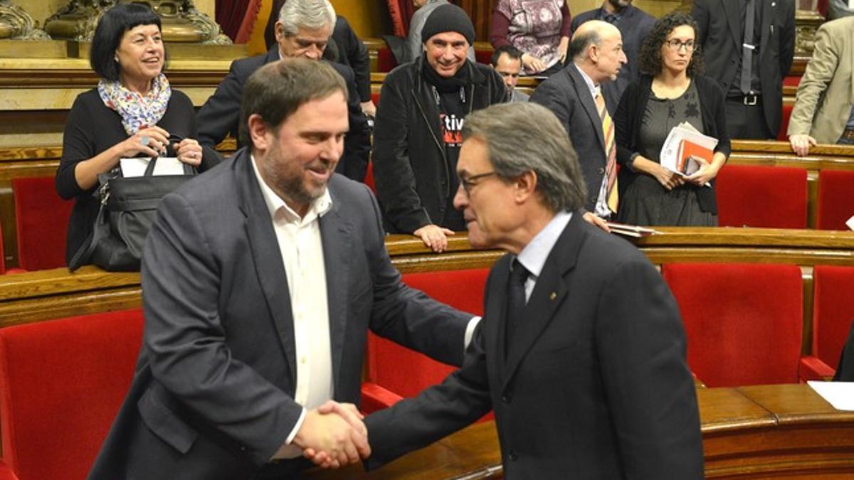 Artur Mas y Oriol Junqueras en el pleno del Parlament