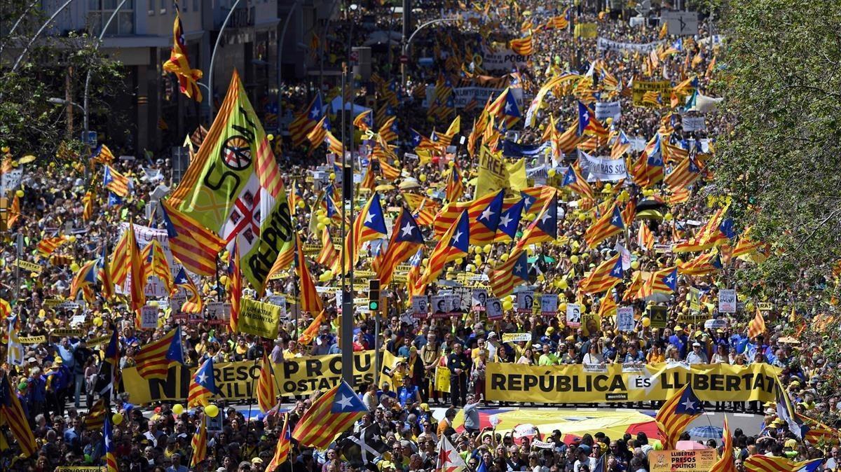 Manifestación a favor de la libertad de los presos independentistas