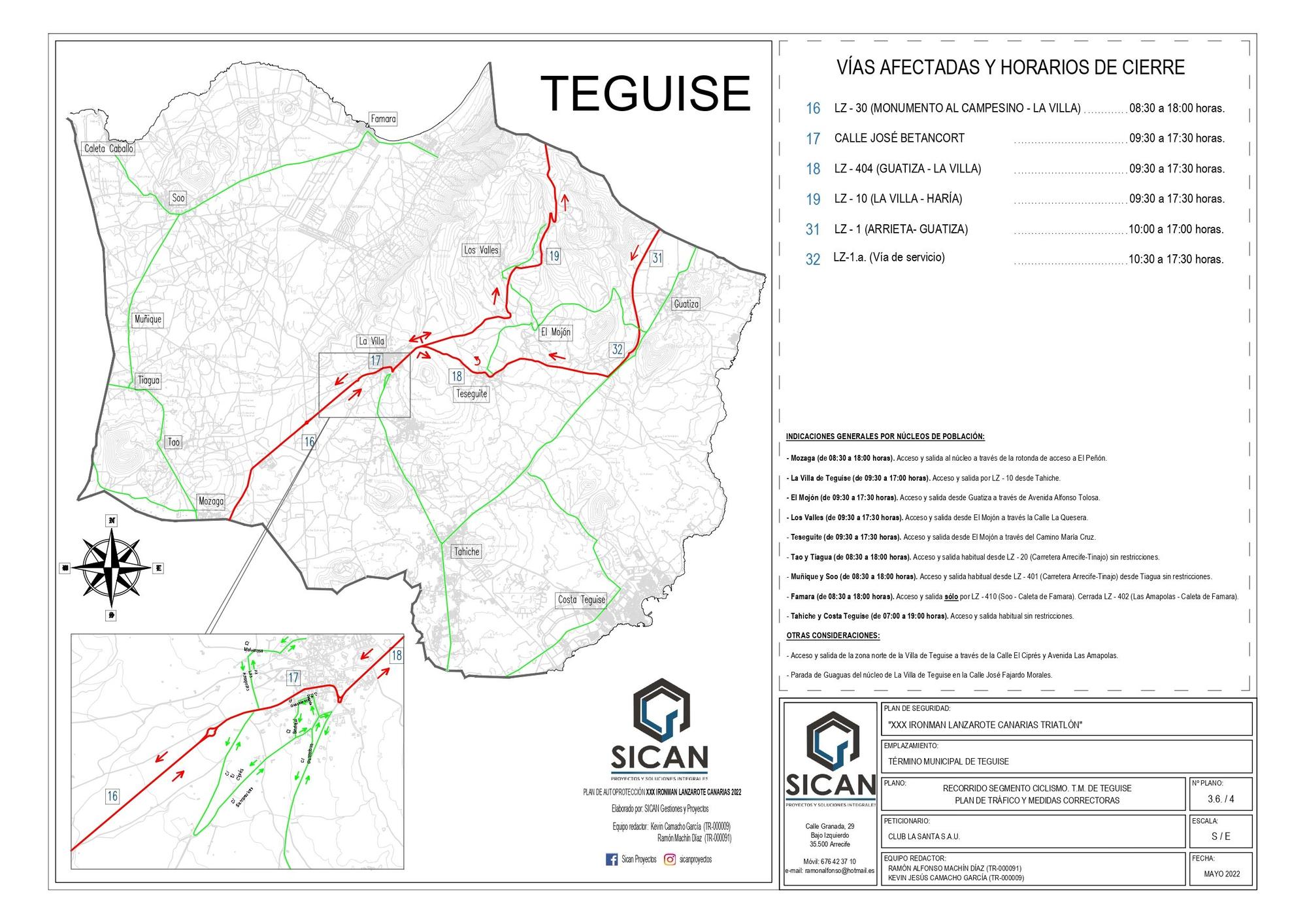 Carreteras afectadas en Teguise.