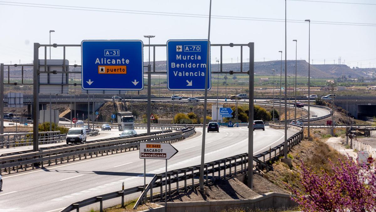 Entorno del enlace de la A-31 y la A-70 en los alrededores de Alicante, que será reformado.