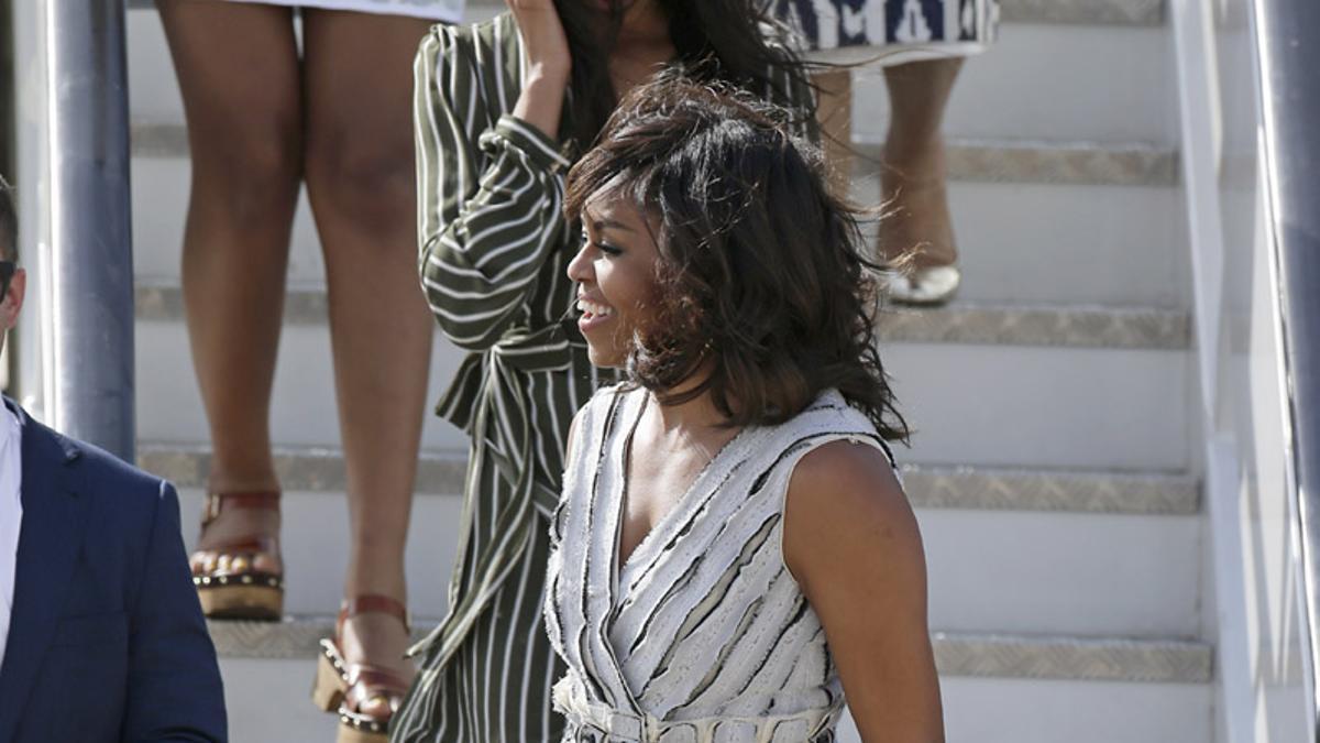 Michelle Obama llega con sus hijas a Madrid