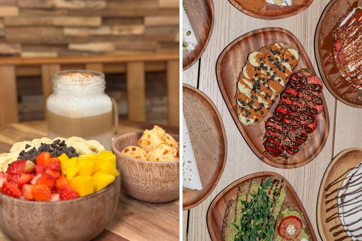 Boles de açaí, tapioca y tostadas en Amazonia Murcia.