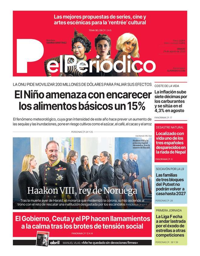 La portada de EL PERIÓDICO del 29 de agosto de 2026